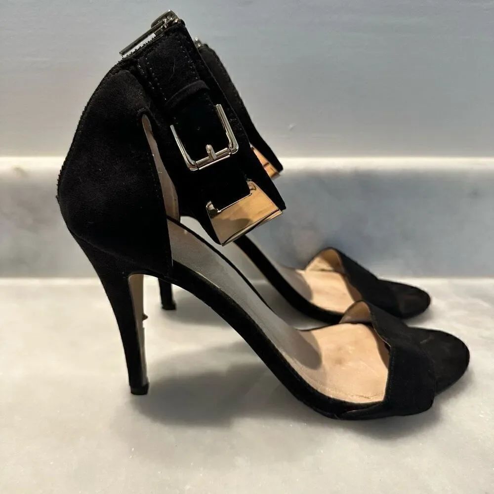 Aldo Black Suede Stiletto Ankle Strap Heels Size 9